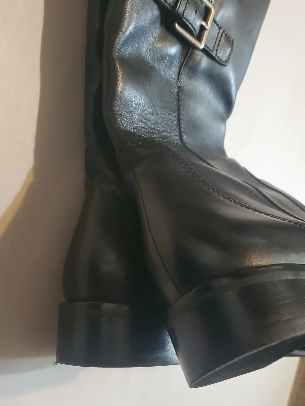 Women's Ecco Hobart Tall Black Leather Knee-High Buckle Riding Boots Size 10